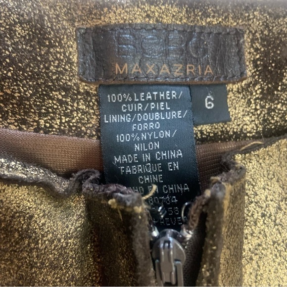 BCBGMaxazaria Gold Bronze Zip Front Genuine Leather Straight Leg Pants - Picture 10 of 14